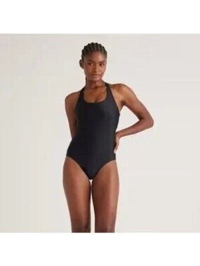 Quince Black Italian Cross Back One Piece Swimsuit Size S